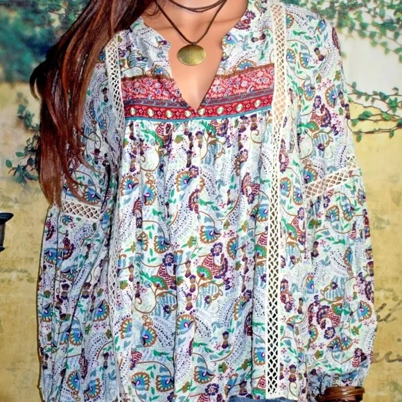 SUNDANCE CATALOG Jessamyn Lace Blouse Size Small Boho Summer tunic READ! - Picture 1 of 13